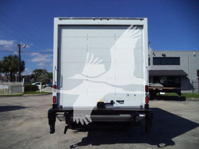 Isuzu NPR HD box truck rear view showing back doors and rear bumper.