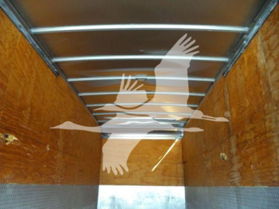 Isuzu box truck interior showing empty cargo area with wood walls and metal ceiling ribs.