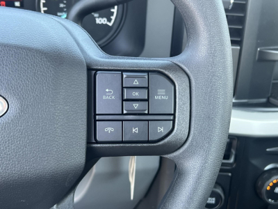 Ford F-450 cab and chassis steering wheel with control buttons shown in close-up