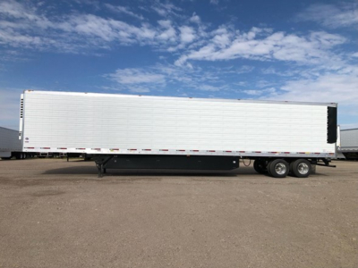 Utility 3000R W reefer trailer side profile showing aluminum exterior and tandem axle configuration.