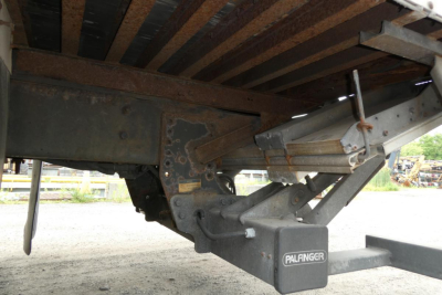 Palletized Freightliner M2 106 hitch area showing frame and hitch assembly with Palfinger logo.