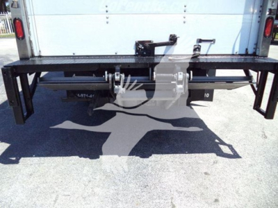 Isuzu NPR HD truck rear with black steel bumper/ hitch apparatus and reflective light, stock number plate area visible.