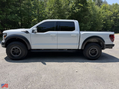2025 Ford F-150 Raptor Crew Cab pickup truck side profile with four doors and off-road tires.