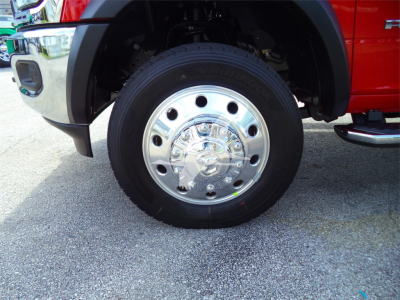  Ram 5500 front wheel showing chrome hubcap and tire.