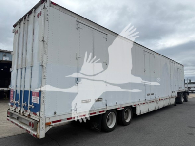 Kentucky Trailer moving van trailer with triple-axle rear, white exterior, rear doors, VIN 1KKVE5322DL233955, stock 7490, used condition.