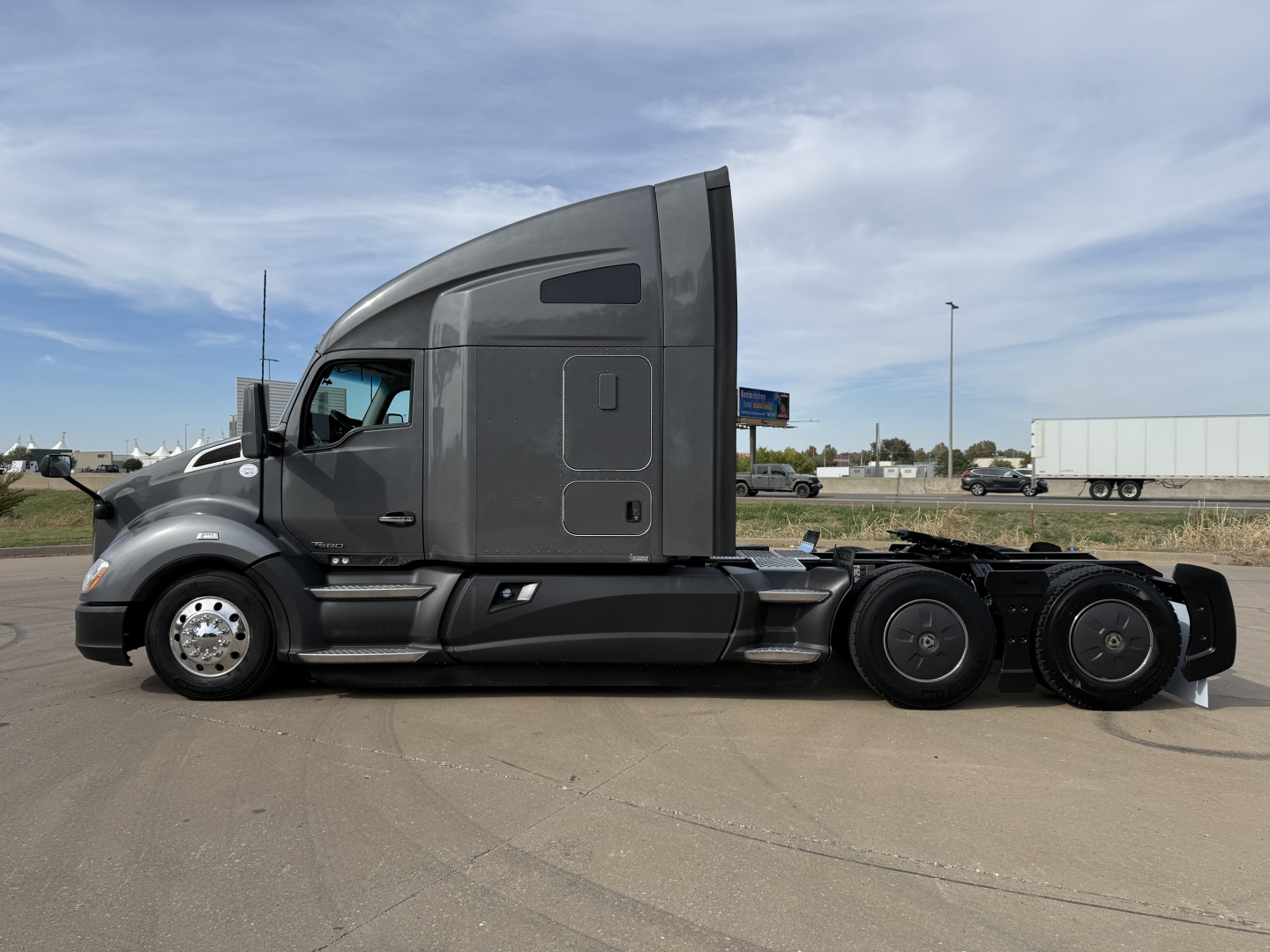 Kenworth T680 conventional sleeper tractor side view showing chassis and cab, no visible text on image.