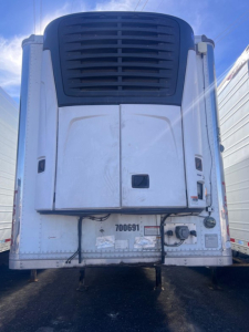 Great Dane air ride reefer trailer rear view showing swing doors and refrigeration unit
