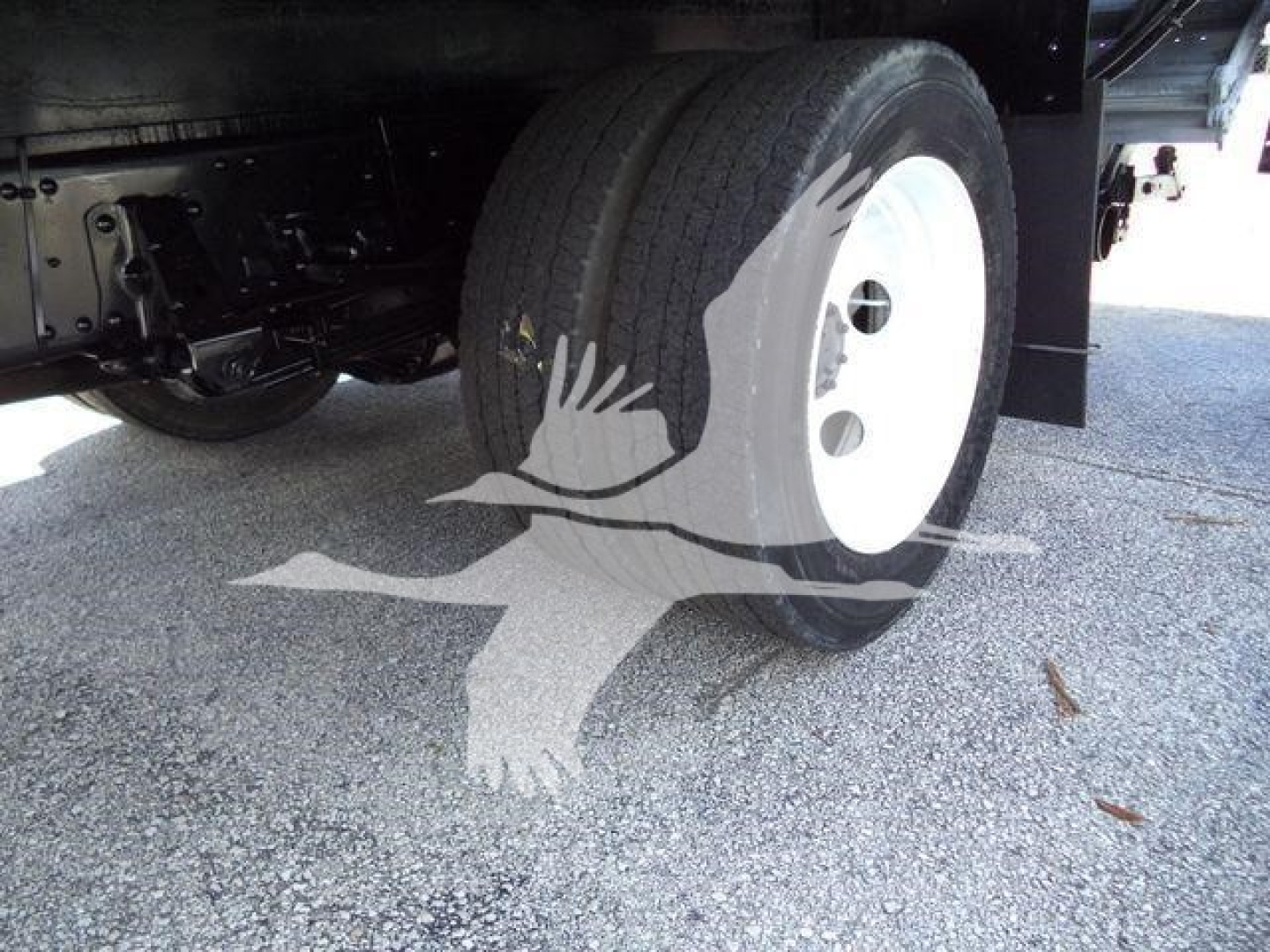 Isuzu NPR HD truck rear wheel and undercarriage with front dual rear tires visible