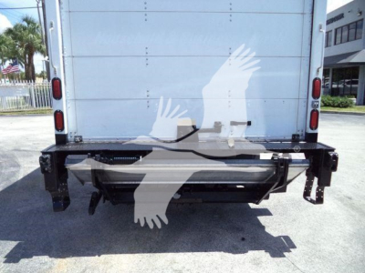 Isuzu NPR-HD box truck rear view showing bumper and hitch, with a white bird watermark across the image. No legible labels or numerical specs visible.