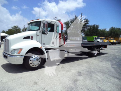 2019 Kenworth T270 rollback truck side view showing front cab and flatbed