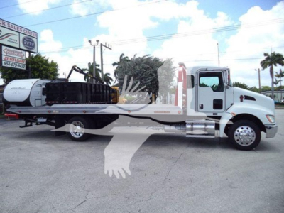 Kenworth T270 rollback tow truck in service showing flatbed with crane and a Z-rear winch.