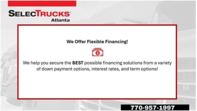 Conventional sleeper truck information card showing SelectTrucks Atlanta logo and financing banner.