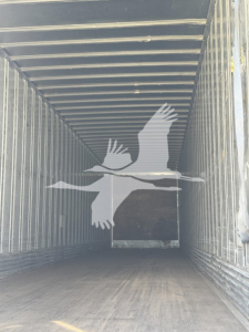 Interior view of a used Utility 4000Dx trailer cargo space with vertical walls and wooden floor.