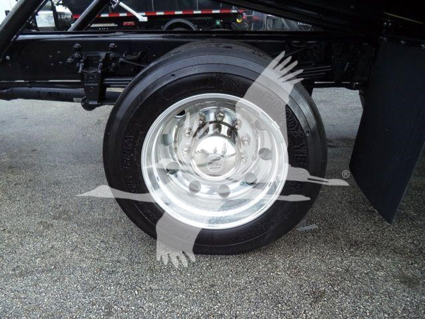 Mercedes-style wheel and Ford F-750SD rollout truck chassis wheel and tire assembly