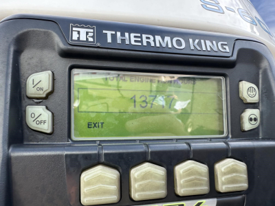 Thermo King refrigeration unit on a 2022 Utility 3000R trailer showing control panel with green display and beige buttons.