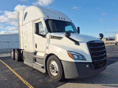 Truck cab from a Freightliner Cascadia126 with sleeper, front-left view, white color, VIN label not visible, stock number 549777 not shown.