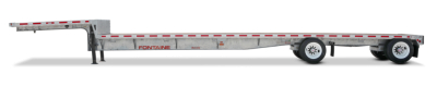 Fontaine 48' combo drop deck trailer showing galvanized wide spread air ride features and dual rear wheels.