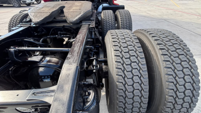 Truck chassis showing dual rear tires and frame rails from a 2022 International LT625.