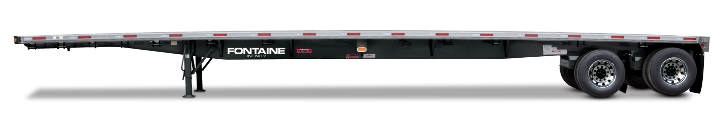 Fontaine 53' combo flat trailer side view showing rear axle and tires with Fontaine branding