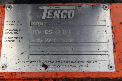 TENGO manufacturer plate on orange machinery showing model numbers and serial details.