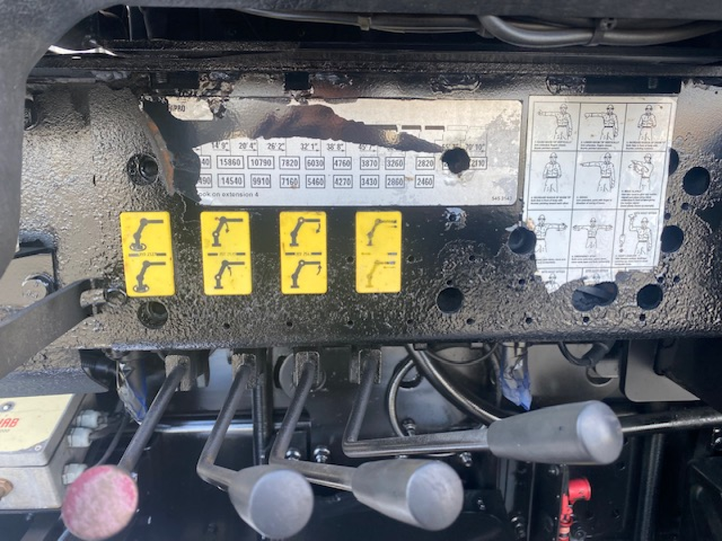 Freightliner M2-112 control panel showing yellow switch labels and instruction diagram