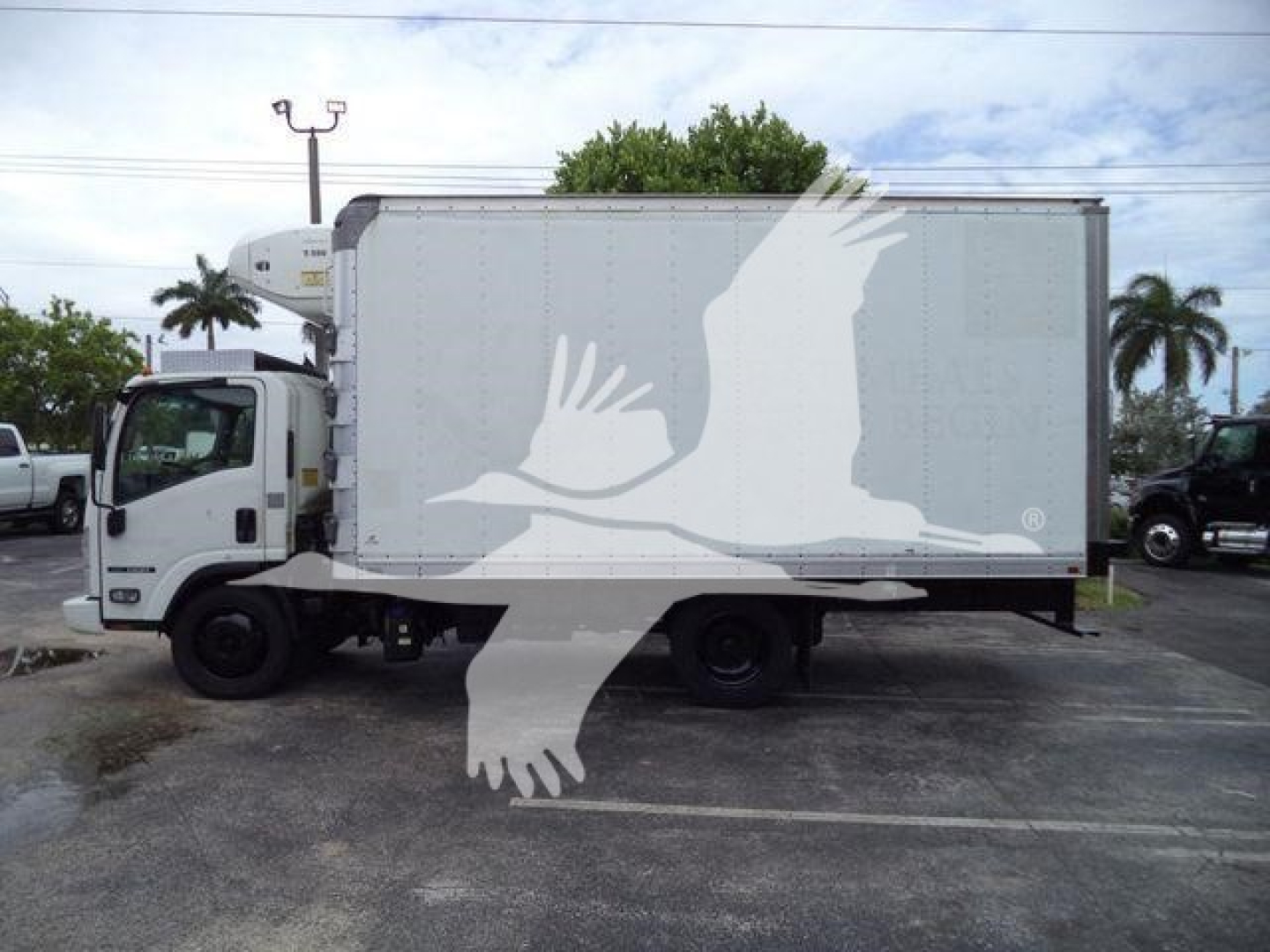 Isuzu NPR refrigerated box truck side view with JALE5W160L7900470 VIN and stock T00470.