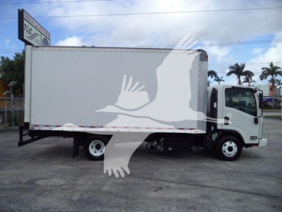 Isuzu NPR HD box truck side view showing cargo box and cab, stock number T11138FM, category Box, used vehicle.