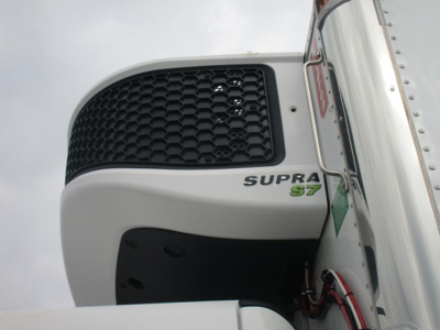  Freightliner truck front grille and side door showing Supra S7 badge on the bumper of a new 2026 Freightliner Business Class M2 106 Plus refrigerated truck.
