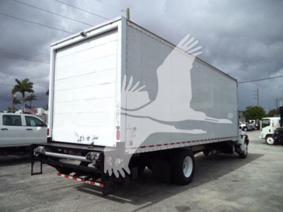 Box truck rear and side view showing cargo area and dual rear wheels.