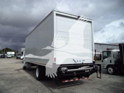 Box truck rear view showing cargo box and rear underride guard of a 2020 International MV with stock T29270.