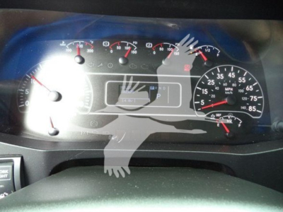 Dashboard of a 2020 International MV truck showing gauge cluster including speedometer, tachometer, and fuel/engine indicators.