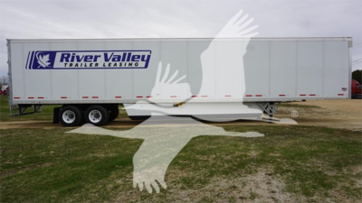 Trailer side showing River Valley Trailer Leasing logo on a Wabash Duraplate van trailer with dual rear axles.