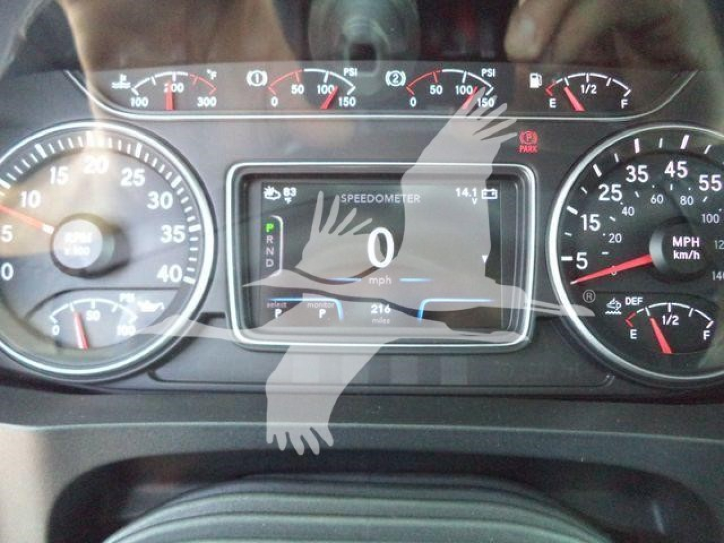 Dashboard of 2026 International MV showing speedometer, tachometer, and digital display with 0 mph reading.