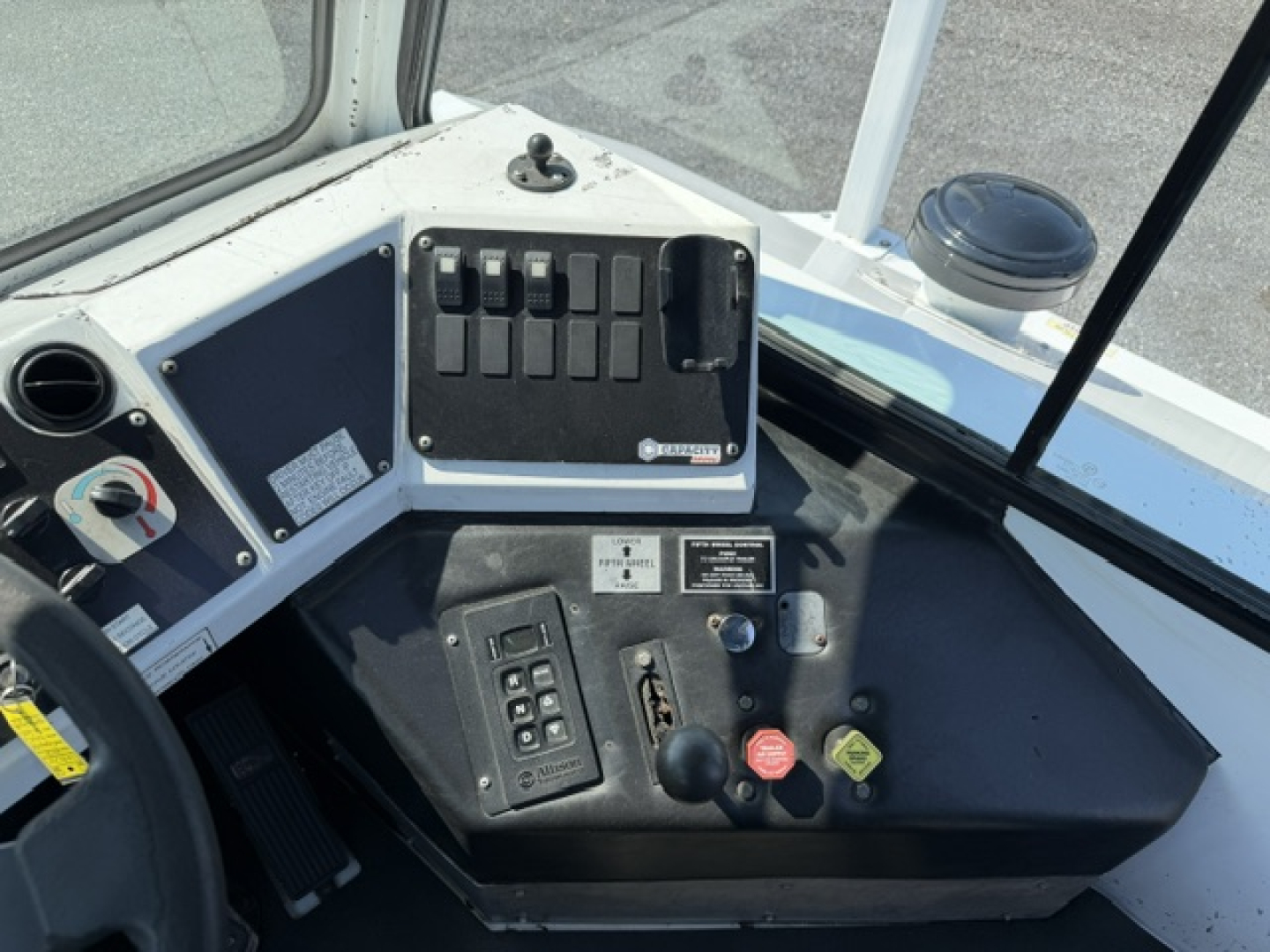 Cockpit of 2018 Capacity Sabre boat showing control panel with switches, gauges, and levers.