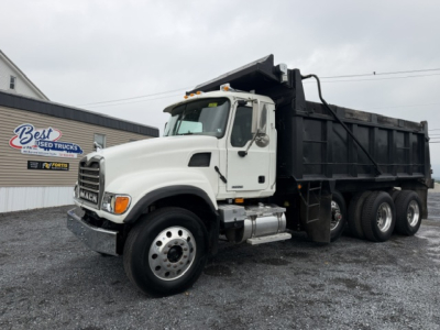 Truck dump bed with Mack CV713 showing VIN 1M2AG11C77M052609 stock 12927 used vehicle
