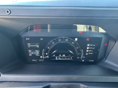 Dashboard display of a 2027 Mack AN64T in-view showing instrument cluster with speedometer, gauges, and various indicators.
