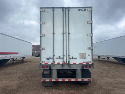 Hyundai van trailer rear view showing double doors with latches and rear bumper with reflective tape.