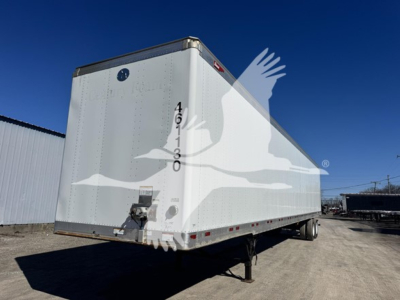 Great Dane sheet-and-post dry van trailer rear view showing identification numbers 46130 and trailer hitch area.