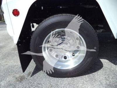 Truck wheel and tire on Ram 5500 front, white fender and mud flap visible.