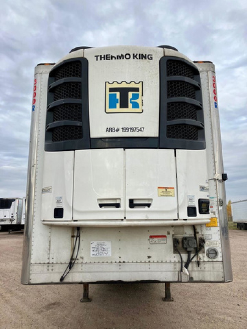 Thermo King refrigerated trailer front view showing Thermo King logo and ARB#19917547 with black cooling fans on sides and a central white panel.