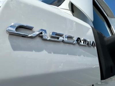 Freightliner Cascadia emblem on cab door of truck