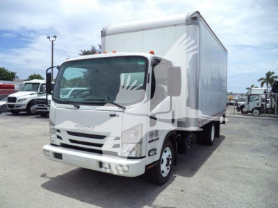 Isuzu NPR/Box truck with cargo box showing front grille and cab, no visible text on exterior besides generic dealership watermark overlay.