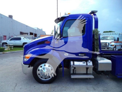 Peterbilt 536 side view cab in blue with chrome wheels and step, rollback tow truck, stock BLUE536STEPSIDE.