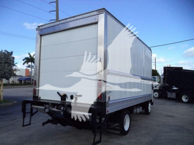 Refrigerated box truck rear/view showing side, with tailgate and rear bumper.