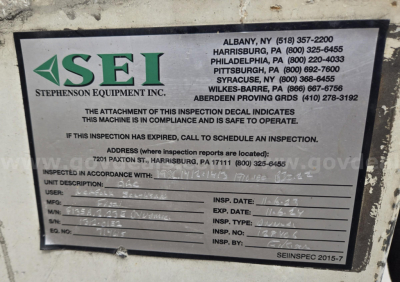 Inspection decal on a truck showing SEI Stephens On Equipment Inc. logo and contact numbers, with fields for unit description, VIN, etc. Includes ‘ALBANY, NY’, ‘HARRISBURG, PA’, ‘PHILADELPHIA, PA’ area codes and a note about con