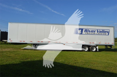 Wabash Duraplate dry van trailer showing River Valley Trailer Leasing logo on side with dual axles and white paint.