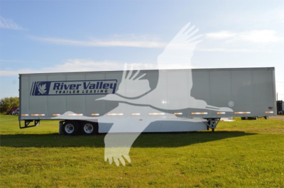 Trailer side showing River Valley Trailers Leasing logo and DuraPlate trailer with dual axles.