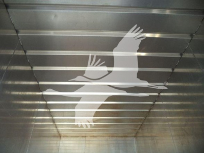 Isuzu FTR truck cargo area with metallic walls and a white seagull logo.