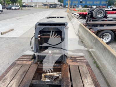 Equipment image of a 2014 Talbert 55CC lowboy trailer hitch area showing front neck with battery box and frame rails.