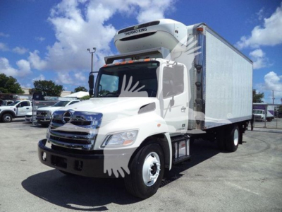 Refrigerated 2015 Hino 268A truck with Cargo Box and Thermo King unit top view showing VIN 5PVNJ8JP0F4S51289 and stock 200152R.
